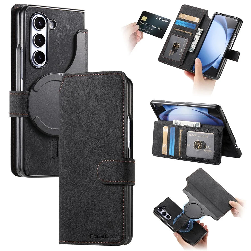CASENEO For Samsung Galaxy Z Fold6 5G Case Leather 2-in-1 Magnetic Detachable Wallet Phone Cover - Black - 1