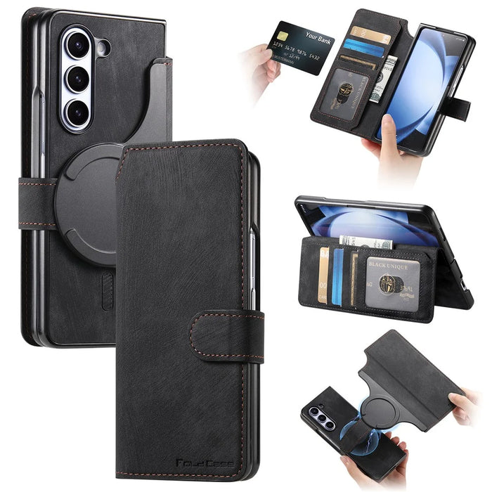 CASENEO For Samsung Galaxy Z Fold6 5G Case Leather 2-in-1 Magnetic Detachable Wallet Phone Cover - Black - 1