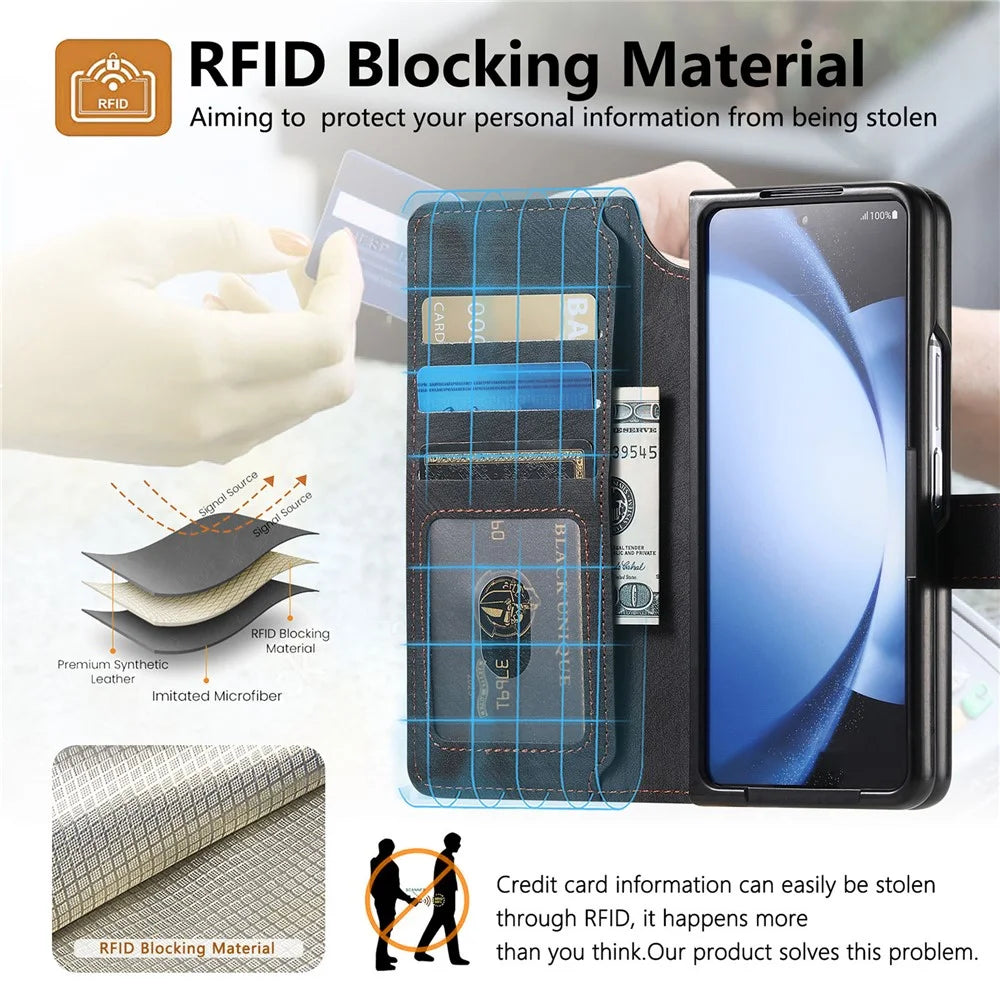 CASENEO For Samsung Galaxy Z Fold6 5G Case Leather 2-in-1 Magnetic Detachable Wallet Phone Cover - Black - 7