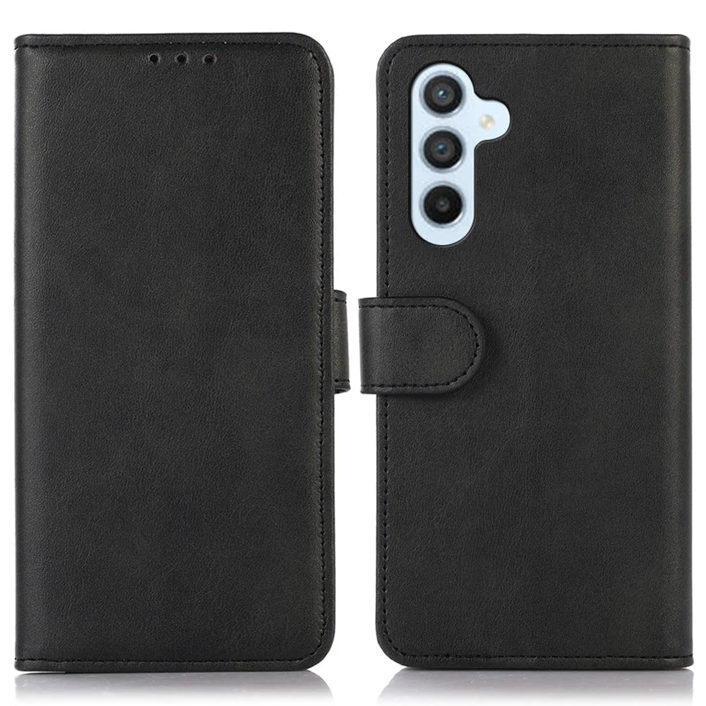 For Samsung Galaxy M35 5G Case Cowhide Texture Leather Wallet Phone Cover with Stand - Black - 1