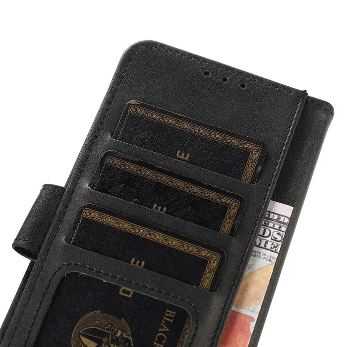 For Samsung Galaxy M35 5G Case Cowhide Texture Leather Wallet Phone Cover with Stand - Black - 4