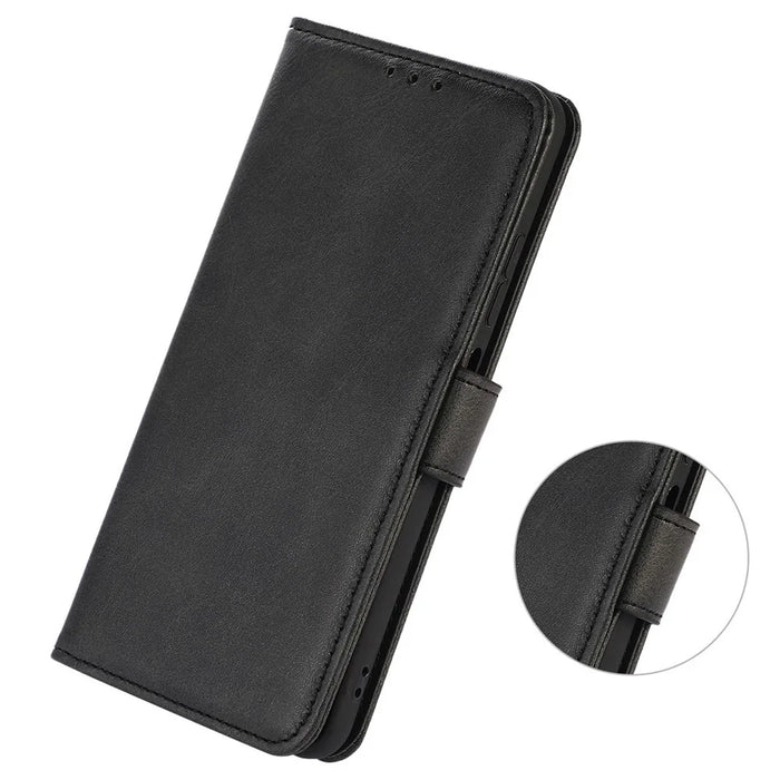 For Samsung Galaxy M35 5G Case Cowhide Texture Leather Wallet Phone Cover with Stand - Black - 5