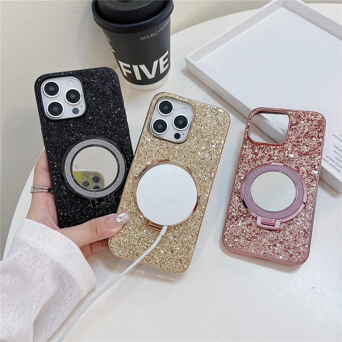 For iPhone 15 Pro Case Kickstand TPU+PC Phone Cover with Mirror - Blue - 3