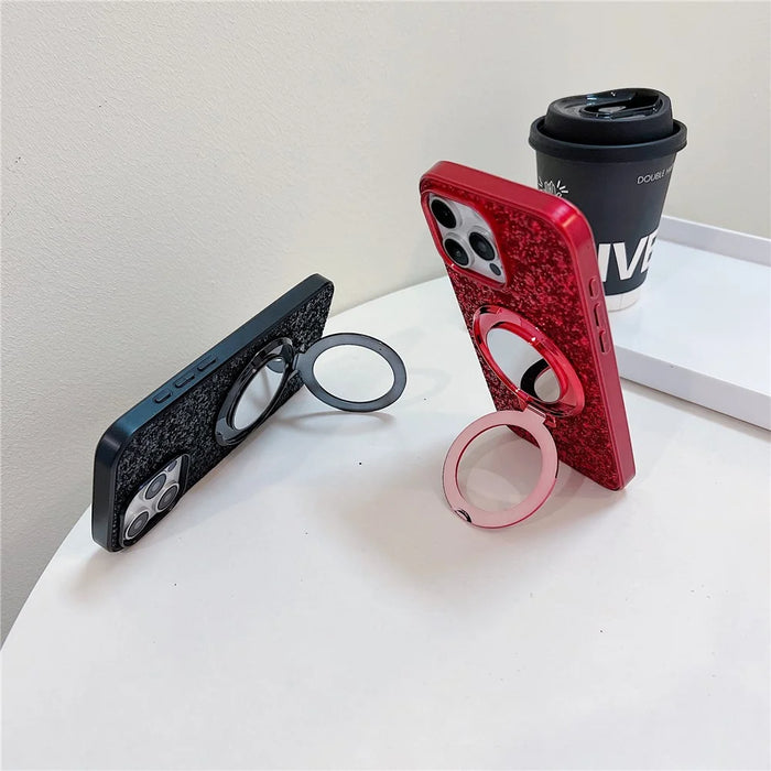 For iPhone 15 Pro Case Kickstand TPU+PC Phone Cover with Mirror - Blue - 6