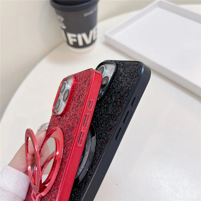 For iPhone 15 Pro Case Kickstand TPU+PC Phone Cover with Mirror - Blue - 7