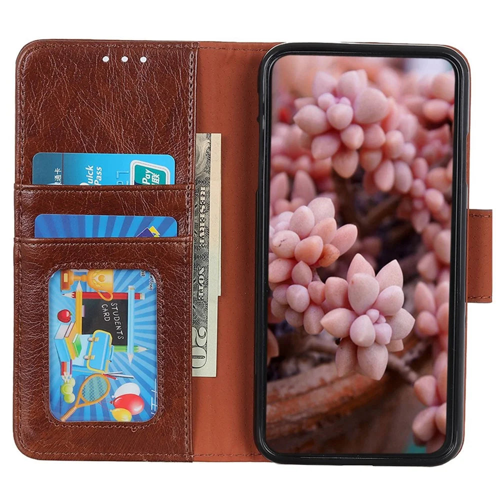 For Samsung Galaxy M35 5G Case Nappa Texture Split Leather Wallet Phone Cover - Brown - 2