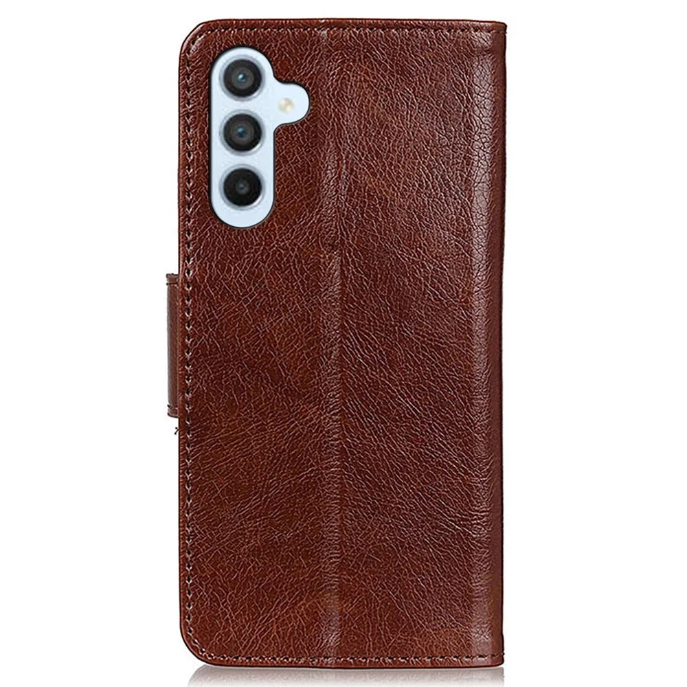 For Samsung Galaxy M35 5G Case Nappa Texture Split Leather Wallet Phone Cover - Brown - 7