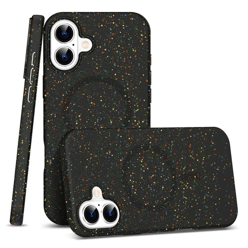 For iPhone 16 Case Compatible with MagSafe Colorful Dot Hard PC Matte Phone Cover - Black - 1
