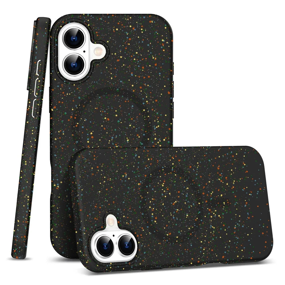 For iPhone 16 Case Compatible with MagSafe Colorful Dot Hard PC Matte Phone Cover - Black - 1