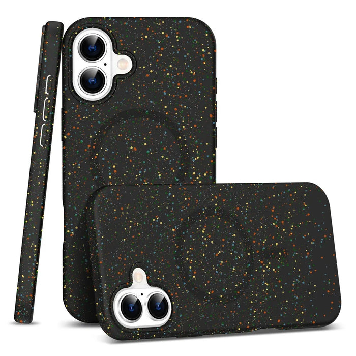 For iPhone 16 Case Compatible with MagSafe Colorful Dot Hard PC Matte Phone Cover - Black - 1