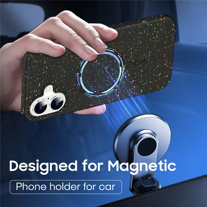 For iPhone 16 Case Compatible with MagSafe Colorful Dot Hard PC Matte Phone Cover - Black - 3