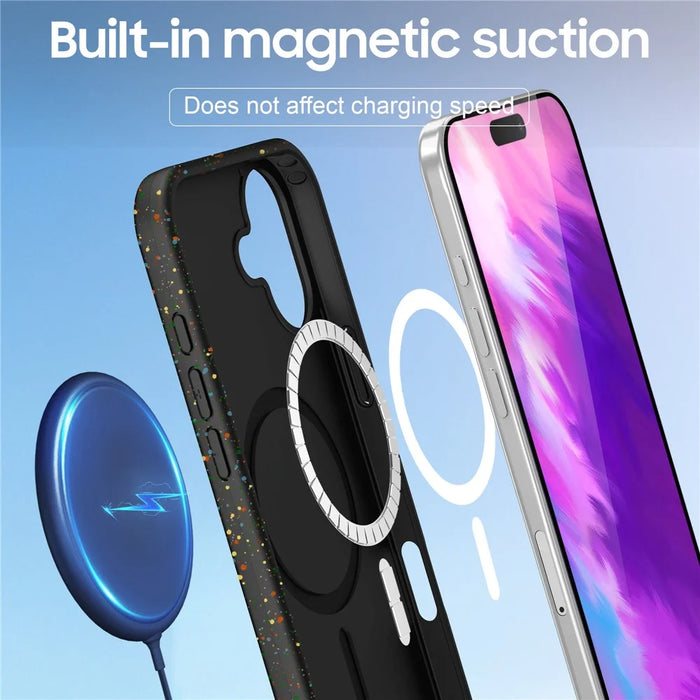 For iPhone 16 Case Compatible with MagSafe Colorful Dot Hard PC Matte Phone Cover - Black - 6