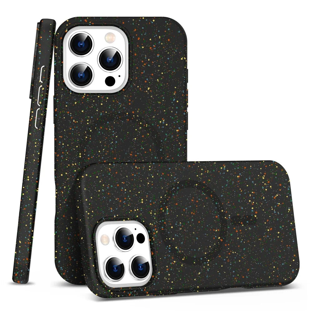 For iPhone 16 Pro Case Colorful Dot Hard PC Matte Phone Cover Compatible with MagSafe - Black - 1