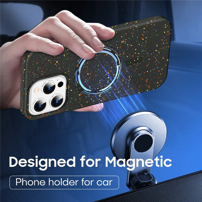 For iPhone 16 Pro Case Colorful Dot Hard PC Matte Phone Cover Compatible with MagSafe - Black - 3