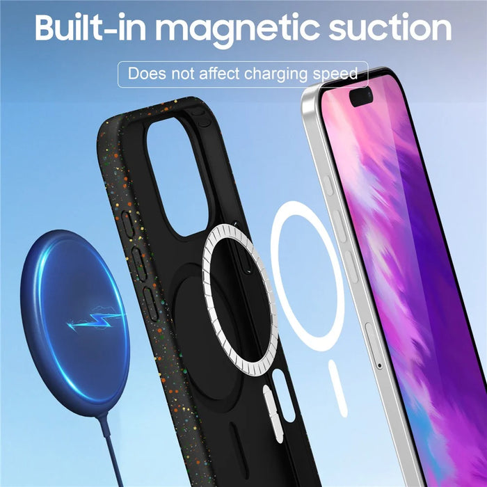For iPhone 16 Pro Case Colorful Dot Hard PC Matte Phone Cover Compatible with MagSafe - Black - 6