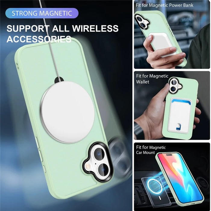 For iPhone 16 Plus Case Kickstand Back Phone Cover Compatible with MagSafe - Matcha Green - 3