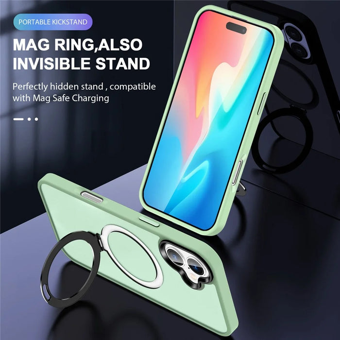For iPhone 16 Plus Case Kickstand Back Phone Cover Compatible with MagSafe - Matcha Green - 4