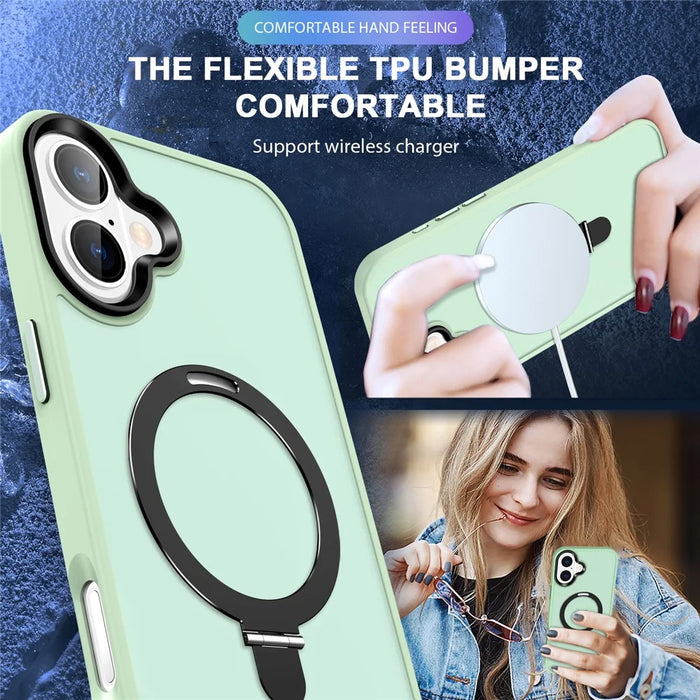For iPhone 16 Case Compatible with MagSafe Kickstand Back Phone Cover - Matcha Green - 6
