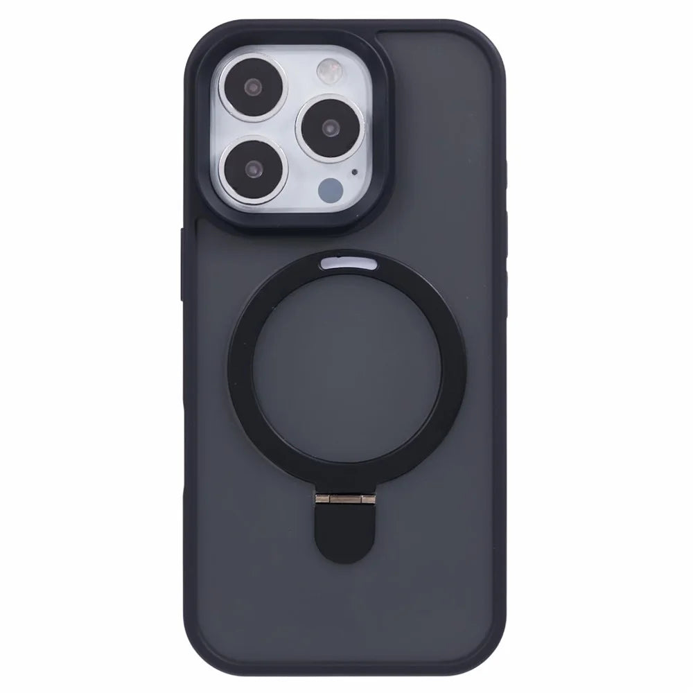 For iPhone 16 Pro Magnetic Case Kickstand TPU+PC  Phone Cover - Black - 3