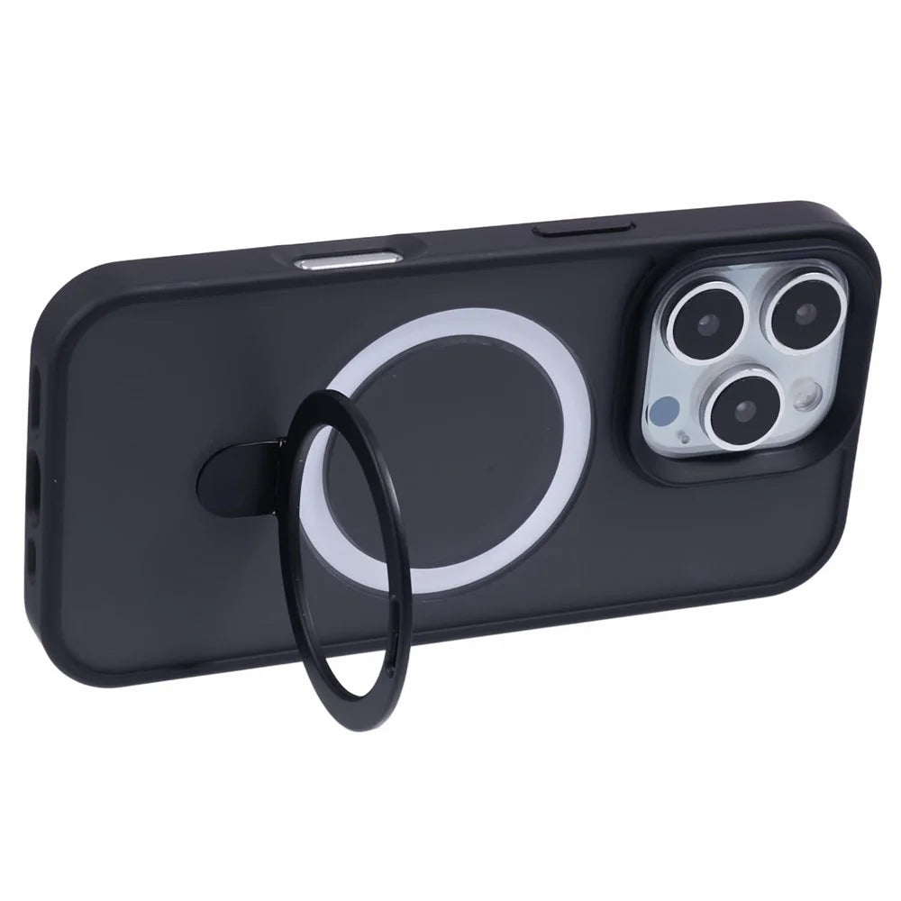 For iPhone 16 Pro Magnetic Case Kickstand TPU+PC  Phone Cover - Black - 5