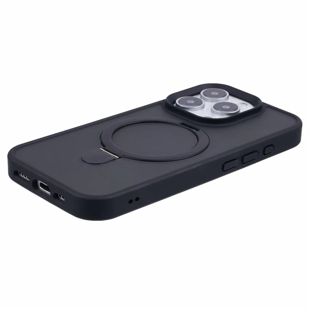 For iPhone 16 Pro Magnetic Case Kickstand TPU+PC  Phone Cover - Black - 6