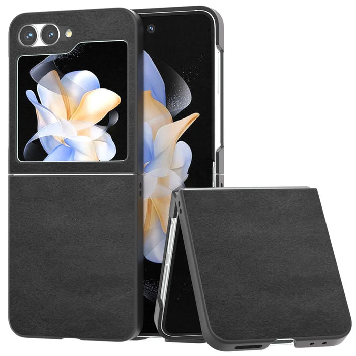 For Samsung Galaxy Z Flip7 FE 5G / Z Flip6 5G Case Cowhide Texture Hard PC+PU Leather Phone Shell - Black - 1