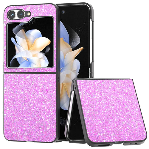 For Samsung Galaxy Z Flip7 FE 5G / Z Flip6 5G Case Colored Glitter Leather+PC Shockproof Phone Cover - Rose - 1