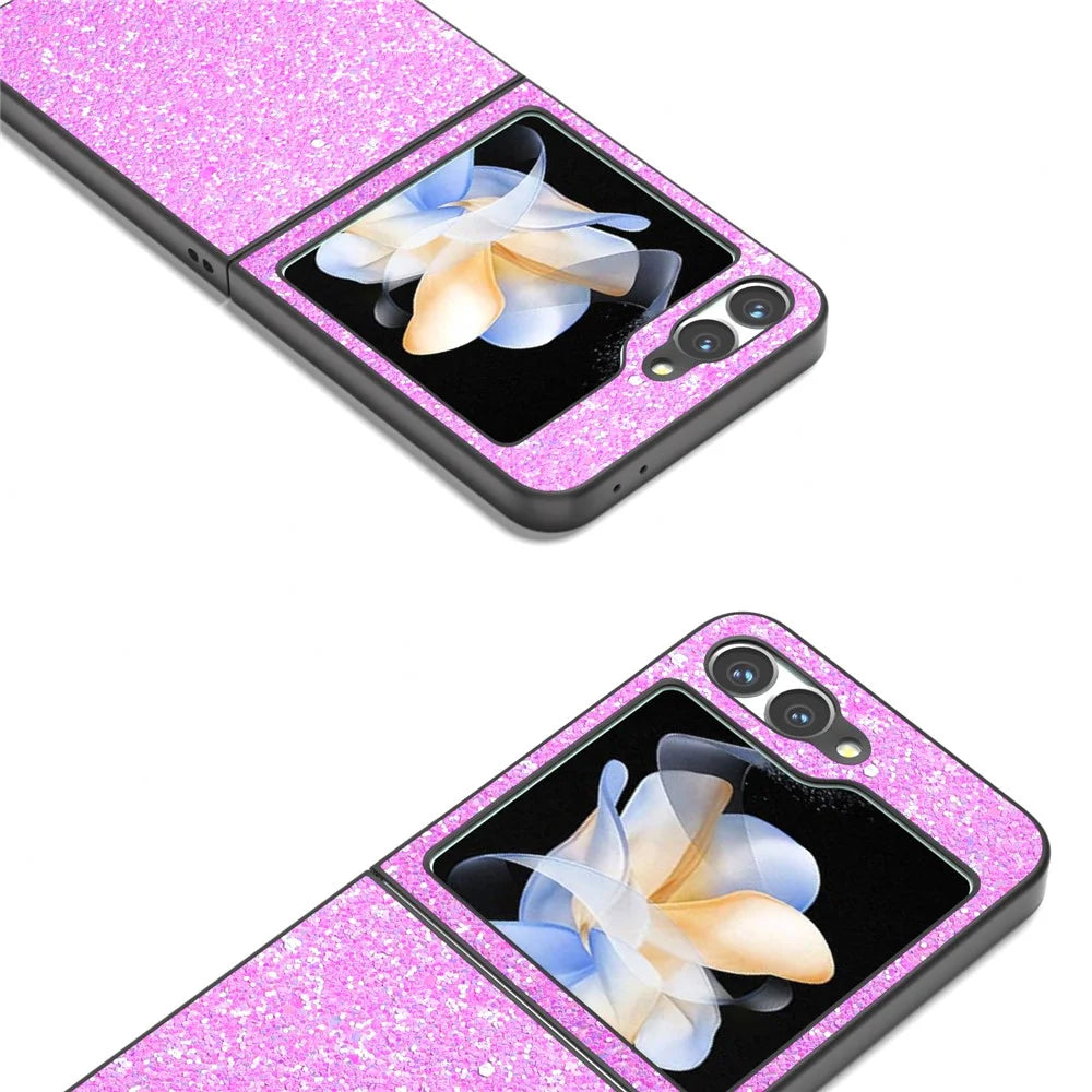 For Samsung Galaxy Z Flip7 FE 5G / Z Flip6 5G Case Colored Glitter Leather+PC Shockproof Phone Cover - Rose - 2