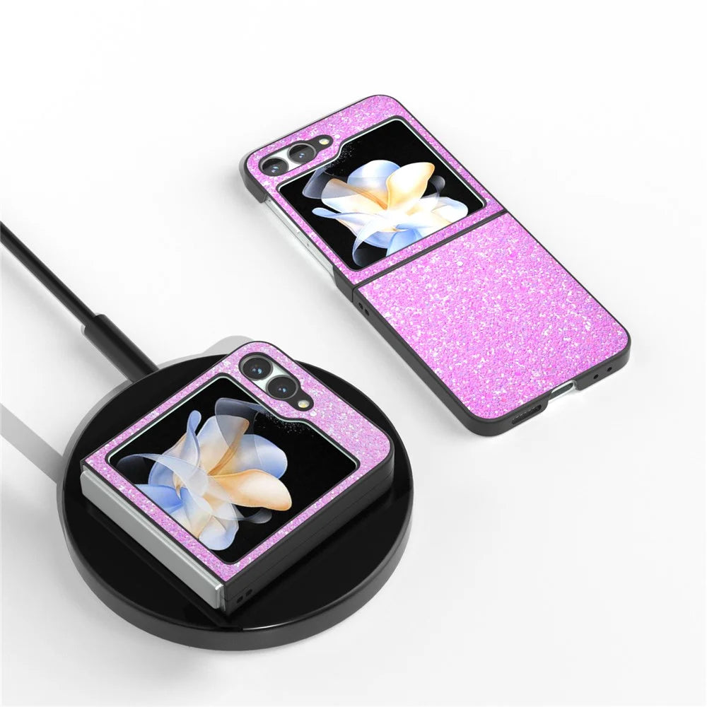 For Samsung Galaxy Z Flip7 FE 5G / Z Flip6 5G Case Colored Glitter Leather+PC Shockproof Phone Cover - Rose - 3