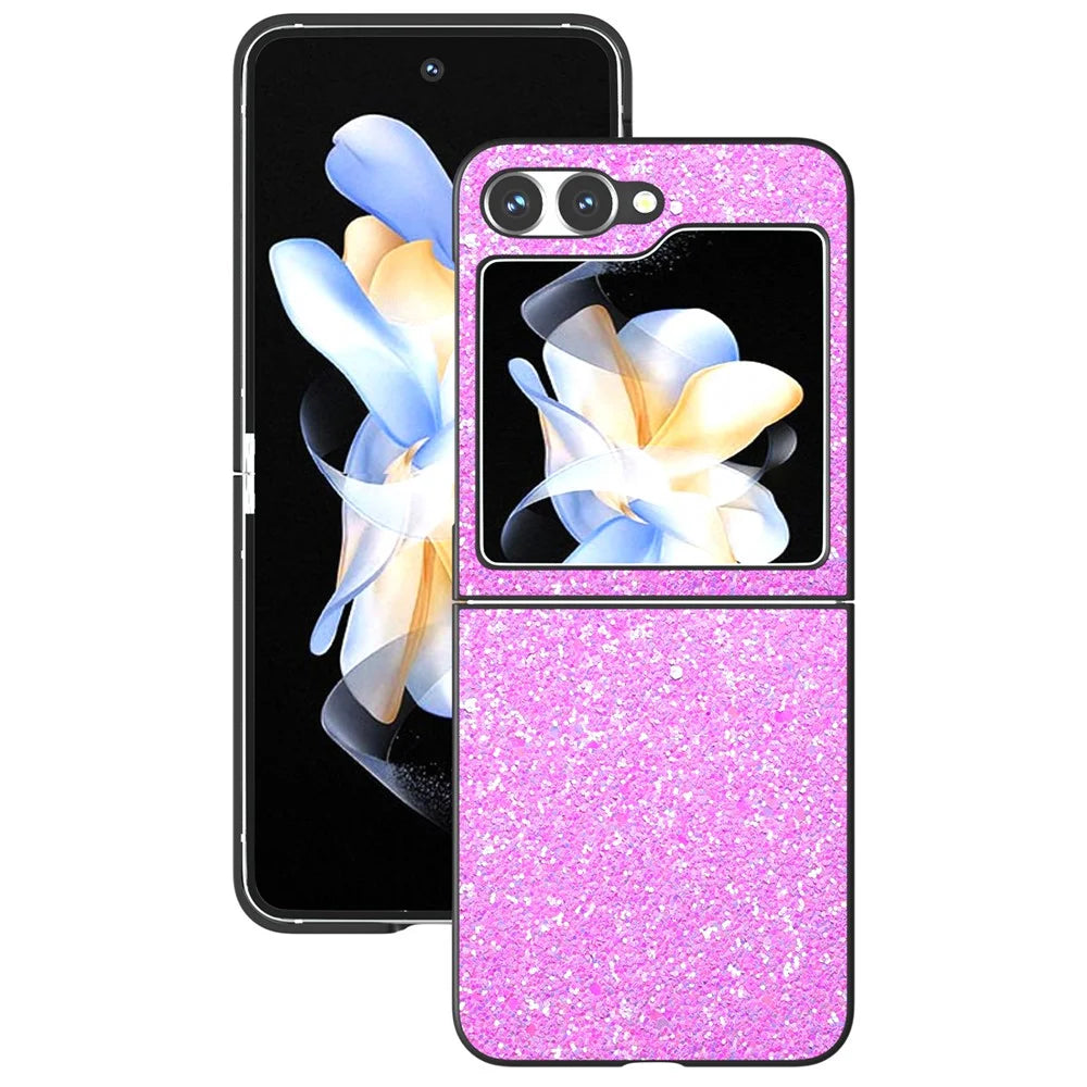 For Samsung Galaxy Z Flip7 FE 5G / Z Flip6 5G Case Colored Glitter Leather+PC Shockproof Phone Cover - Rose - 5