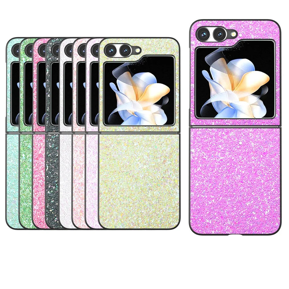 For Samsung Galaxy Z Flip7 FE 5G / Z Flip6 5G Case Colored Glitter Leather+PC Shockproof Phone Cover - Rose - 6