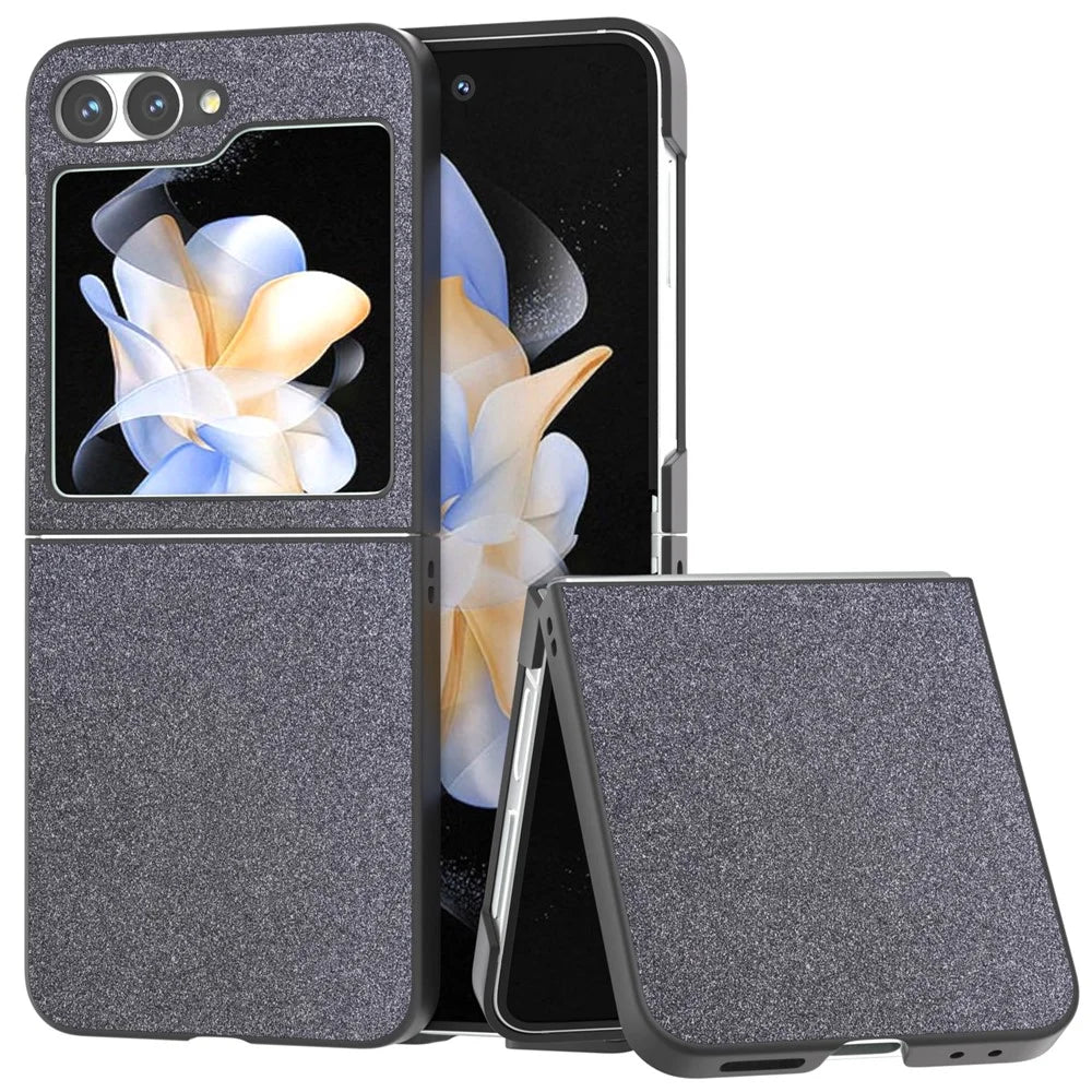 For Samsung Galaxy Z Flip7 FE 5G / Z Flip6 5G Case Glitter Leather+PC Phone Cover - Black - 1