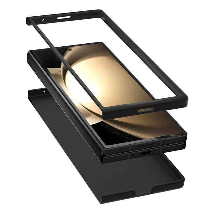 For Samsung Galaxy Z Fold6 5G Case Cowhide Texture Hard PC+PU Protective Phone Cover - Black - 2