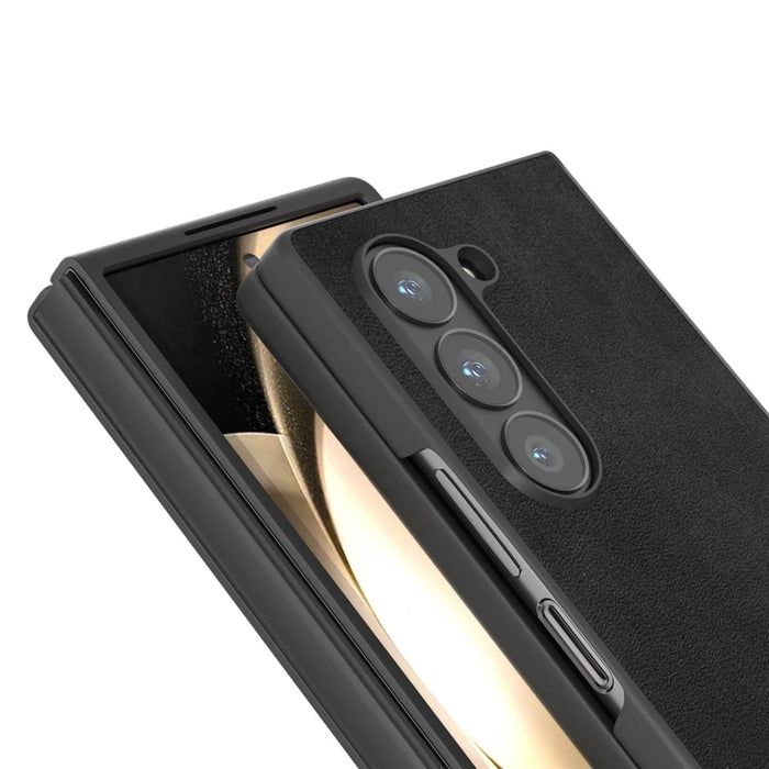 For Samsung Galaxy Z Fold6 5G Case Cowhide Texture Hard PC+PU Protective Phone Cover - Black - 3