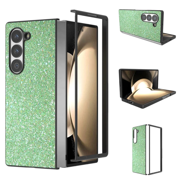 For Samsung Galaxy Z Fold6 5G Case Colored Glitter PU+PC Shockproof Phone Cover - Green - 1