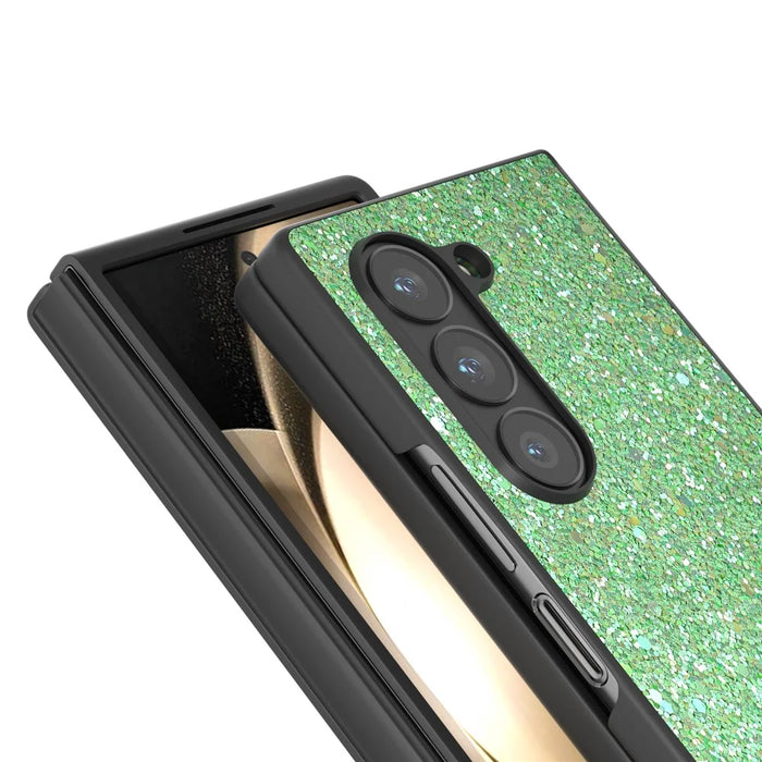 For Samsung Galaxy Z Fold6 5G Case Colored Glitter PU+PC Shockproof Phone Cover - Green - 2