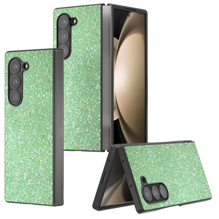 For Samsung Galaxy Z Fold6 5G Case Colored Glitter PU+PC Shockproof Phone Cover - Green - 3