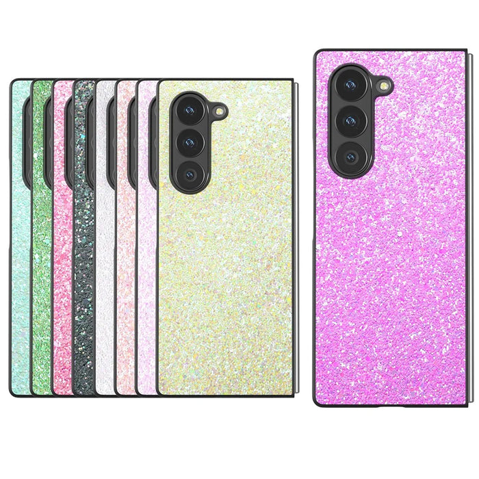 For Samsung Galaxy Z Fold6 5G Case Colored Glitter PU+PC Shockproof Phone Cover - Green - 5