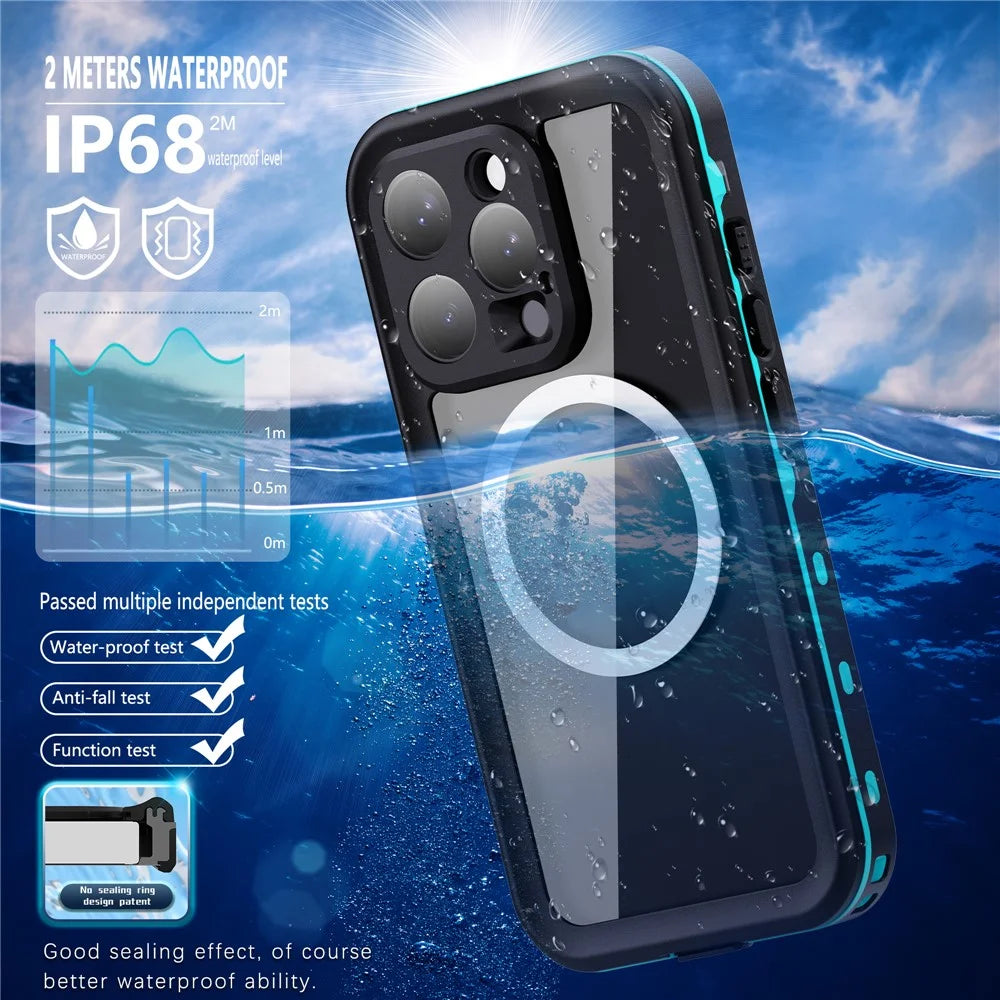REDPEPPER Dot+ Series For iPhone 16 Pro Case Compatible with MagSafe IP68 Waterproof Clear Phone Cover - Blue - 3