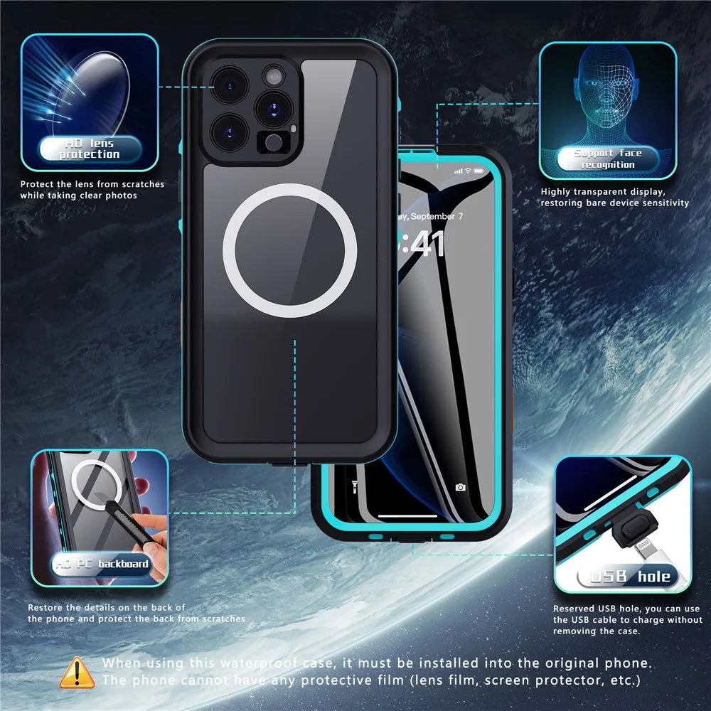 REDPEPPER Dot+ Series For iPhone 16 Pro Case Compatible with MagSafe IP68 Waterproof Clear Phone Cover - Blue - 5