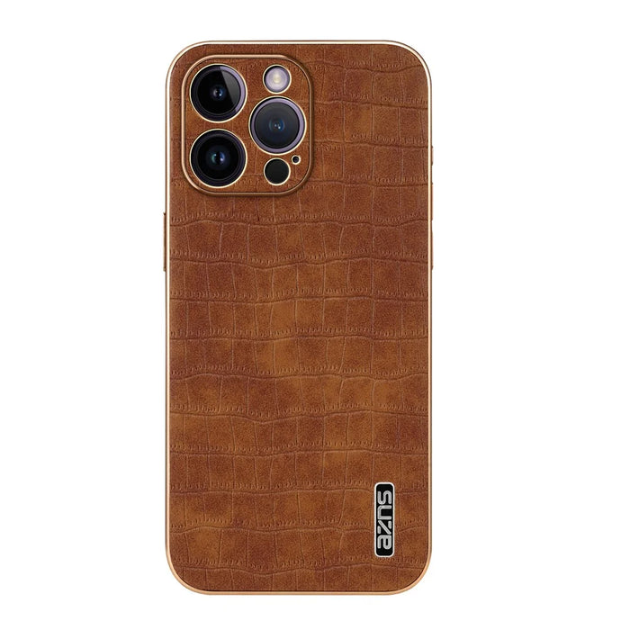 AZNS For iPhone 16 Pro Max Case Electroplating Crocodile Texture PU+TPU Phone Cover - Brown - 3