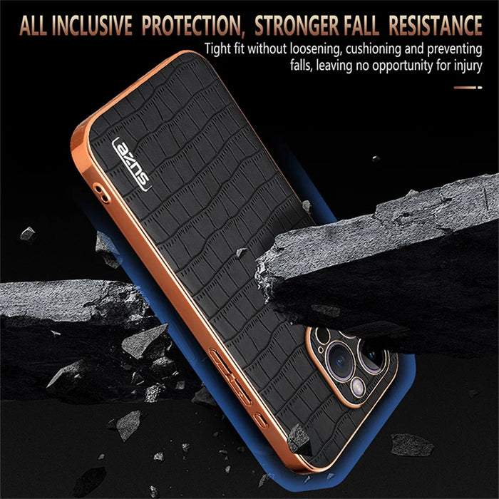 AZNS For iPhone 16 Pro Max Case Electroplating Crocodile Texture PU+TPU Phone Cover - Brown - 5