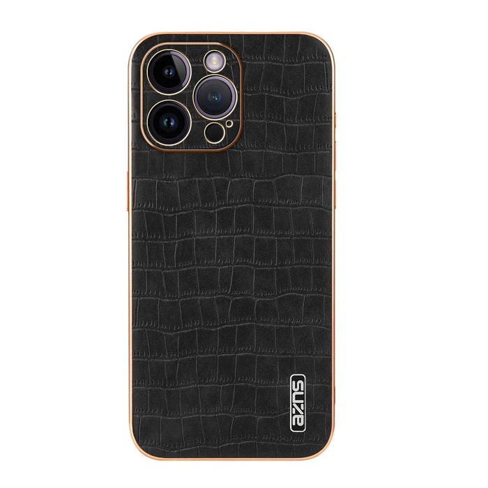 AZNS For iPhone 16 Pro Case Electroplating PU+TPU Phone Cover Crocodile Texture - Black - 3