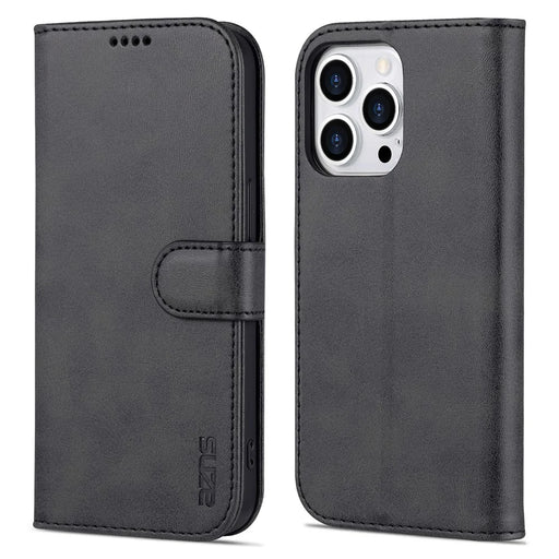 AZNS For iPhone 16 Pro Max Case PU Leather Wallet Phone Cover - Black - 1