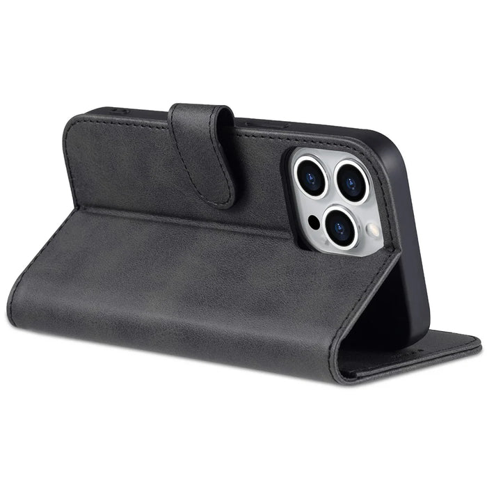 AZNS For iPhone 16 Pro Max Case PU Leather Wallet Phone Cover - Black - 4