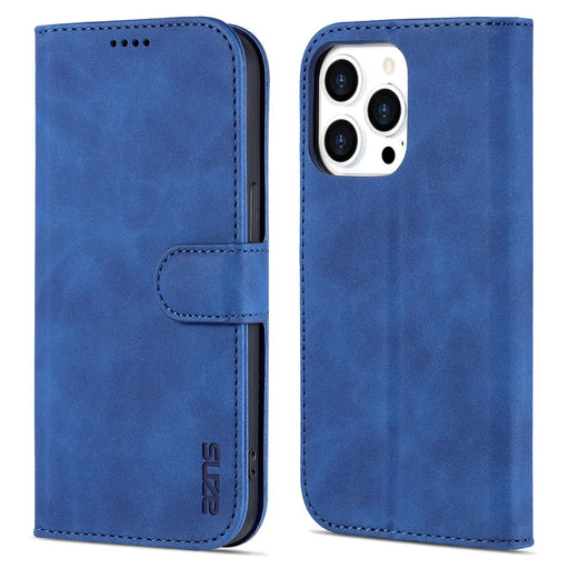 AZNS For iPhone 16 Pro Wallet Case Shockproof PU Leather Phone Cover - Blue - 1