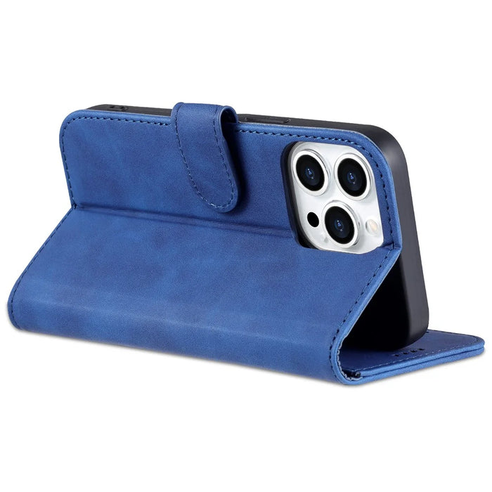 AZNS For iPhone 16 Pro Wallet Case Shockproof PU Leather Phone Cover - Blue - 4