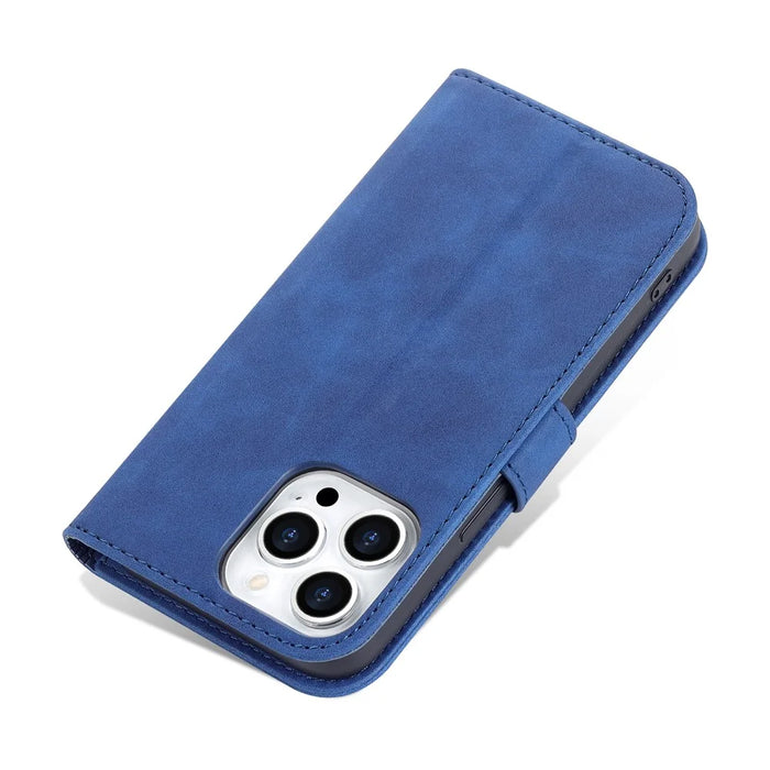 AZNS For iPhone 16 Pro Wallet Case Shockproof PU Leather Phone Cover - Blue - 7