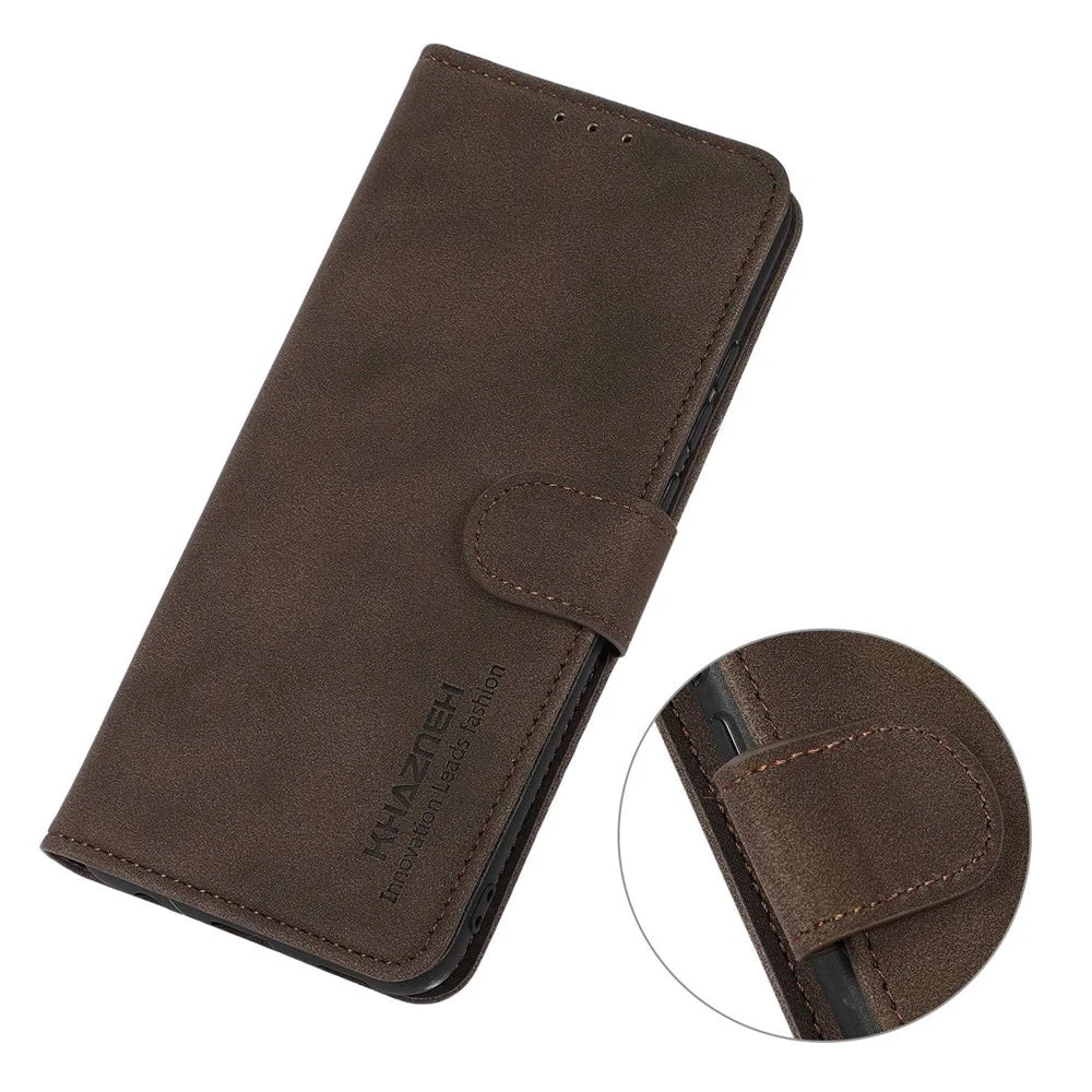 KHAZNEH For Samsung Galaxy M35 5G Stand Case PU Leather Wallet Phone Cover - Brown - 5