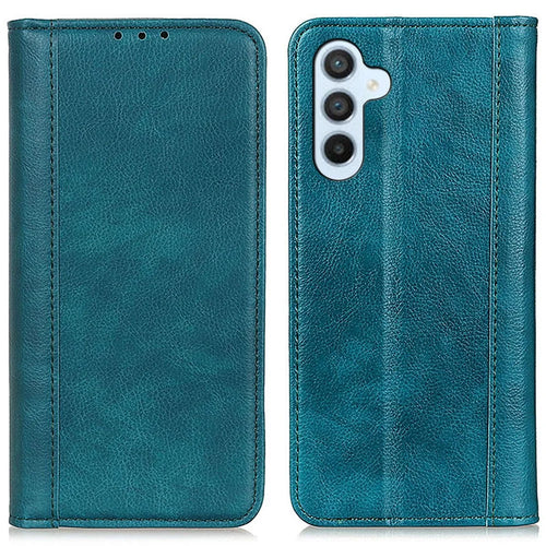 For Samsung Galaxy M35 5G Stand Case Split Leather Litchi Texture Wallet Phone Cover - Green - 1